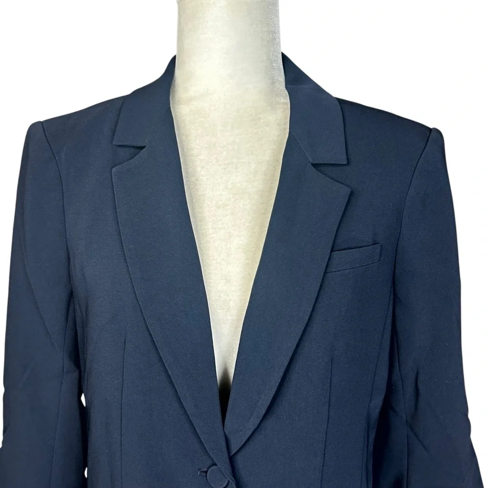 NEW Cinq à Sept Crepe Khloe Blazer 8 Navy Ruched Button Sleeve Closet Essential - Picture 6 of 16